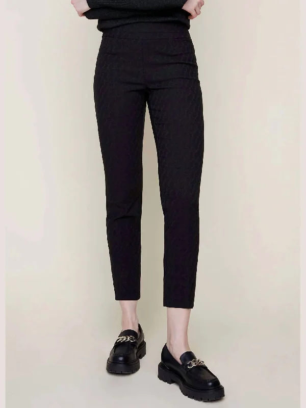 Chic Styles Textured Cigarette Ankle Pant In Black