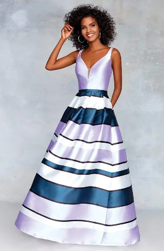 Stylish Statements Clarisse - Plunging Bodice Striped Ballgown 3878