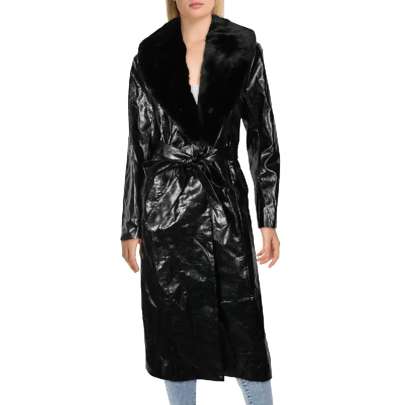 Urban Femme Streetwear Womens Faux Leather Long Trench Coat