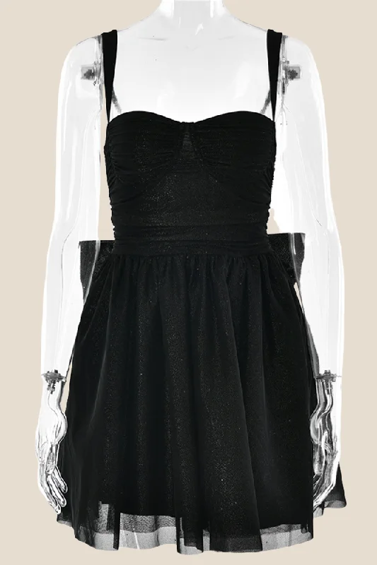 Daily Deals Straps Black Back Bow Sparkle Tulle Short Dress