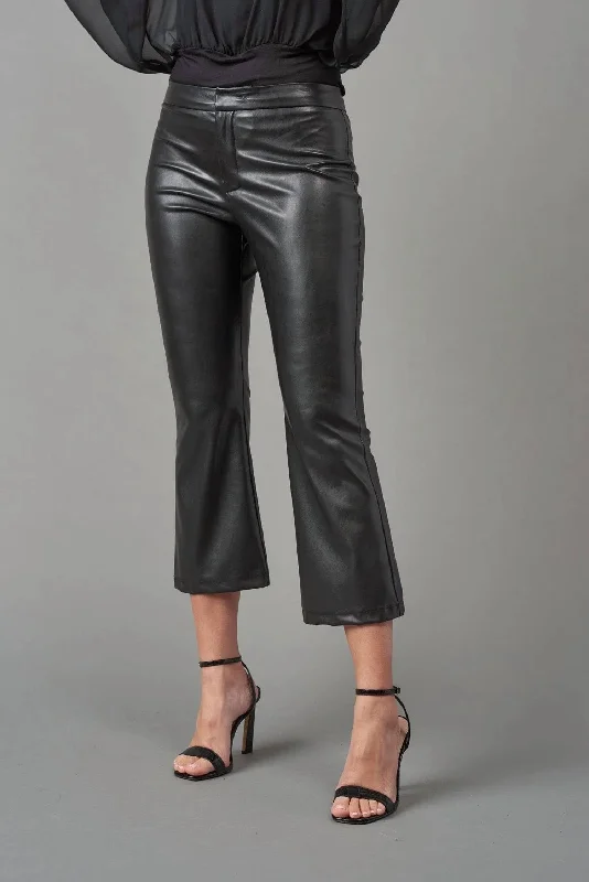 Dive Into Trendy Women's Fashion Vegan Leather Cropped Pant In Black