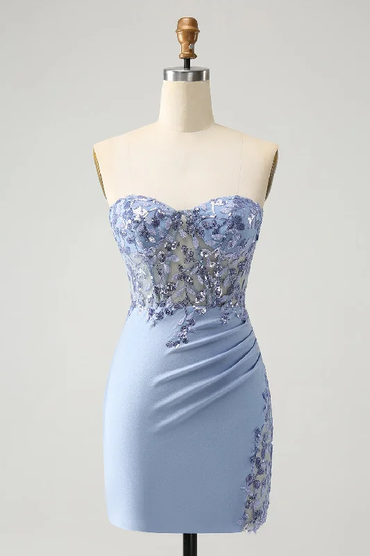 Feminine Soft - Hued Look Stylish Lilac Bodycon Sweetheart Corset Short Homecoming Dress with Sequins