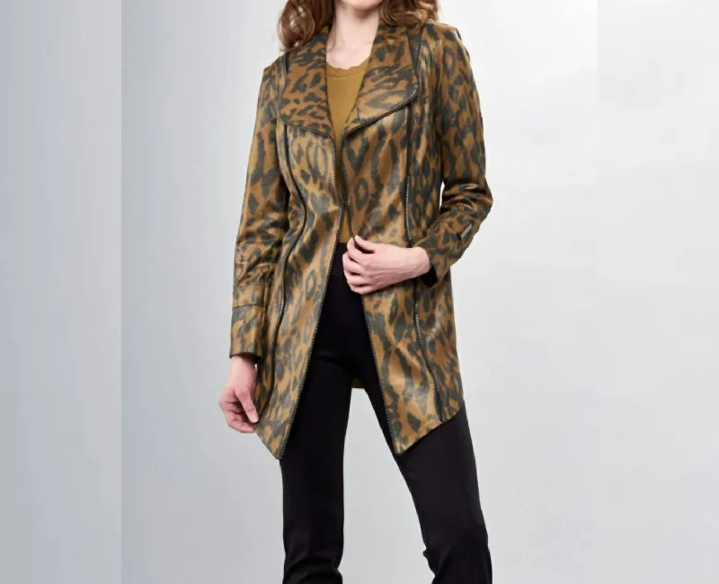 Holiday Glam Liquid Sage Leopard Print Long Metal Jacket