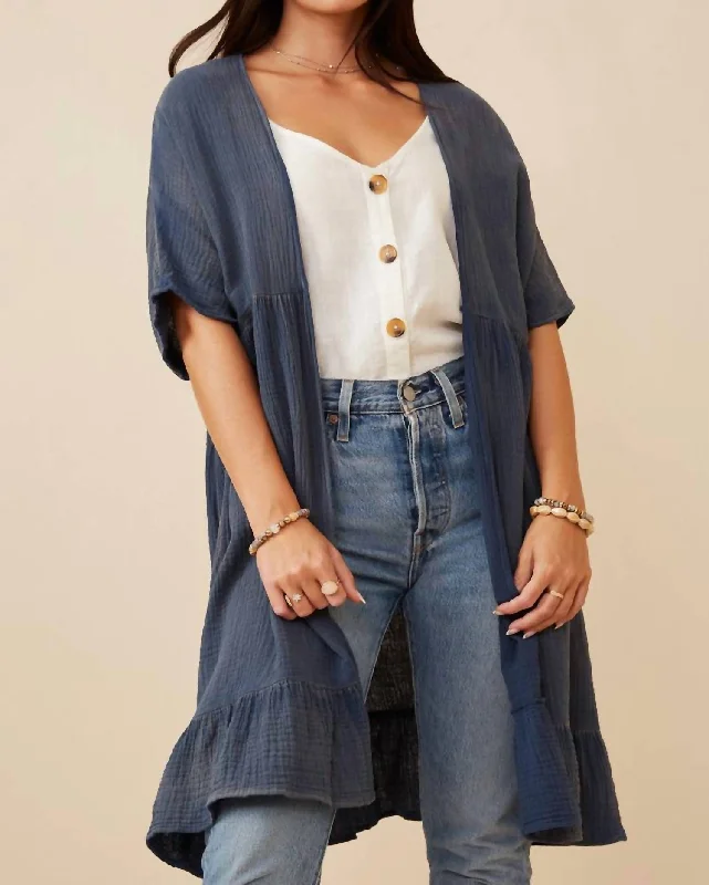 Celebrate With Big Savings Textured Short Sleeve Kimono In Blue