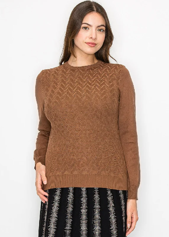 Urban Femme Streetwear Camel Knit with Chevron Detail