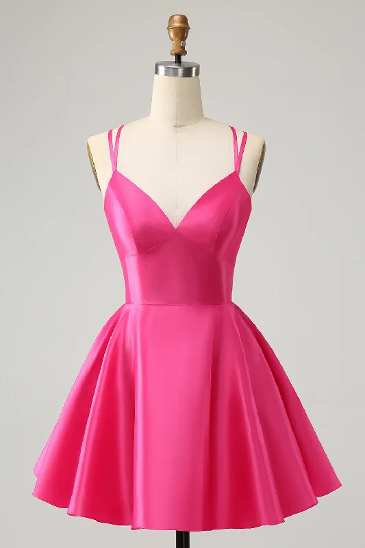 Business Casual Outfits Fuchsia A Line Spaghetti Straps Backless Short Homecoming Dress