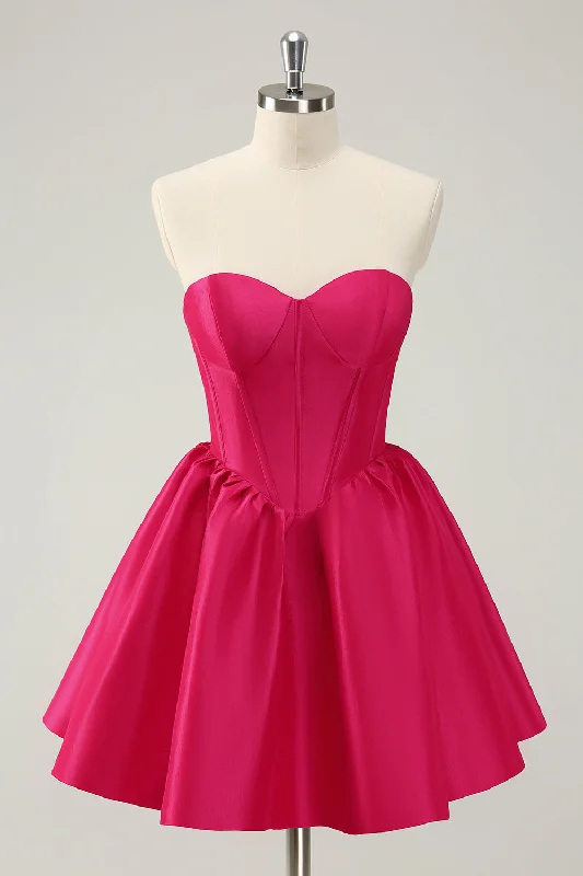 Relaxed Style Cute A Line Sweetheart Corset Short Fuchsia Homecoming Dress