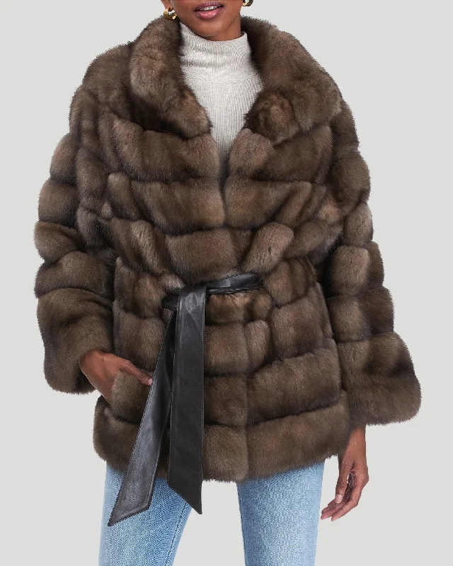 Top Deals Russian Sable Jacket with Leather Belt