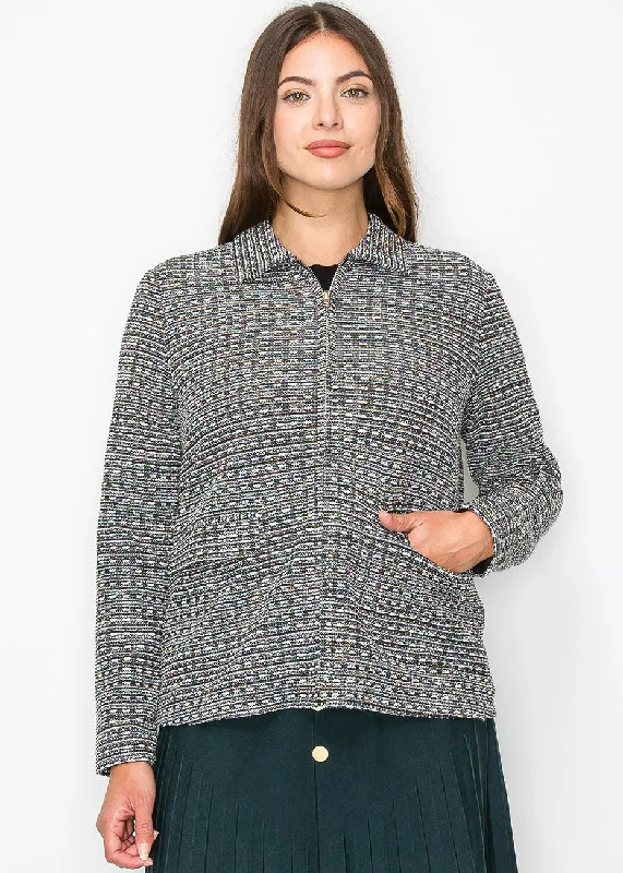 Exclusive Sale Collared Knit Jacket with Geometric Pattern