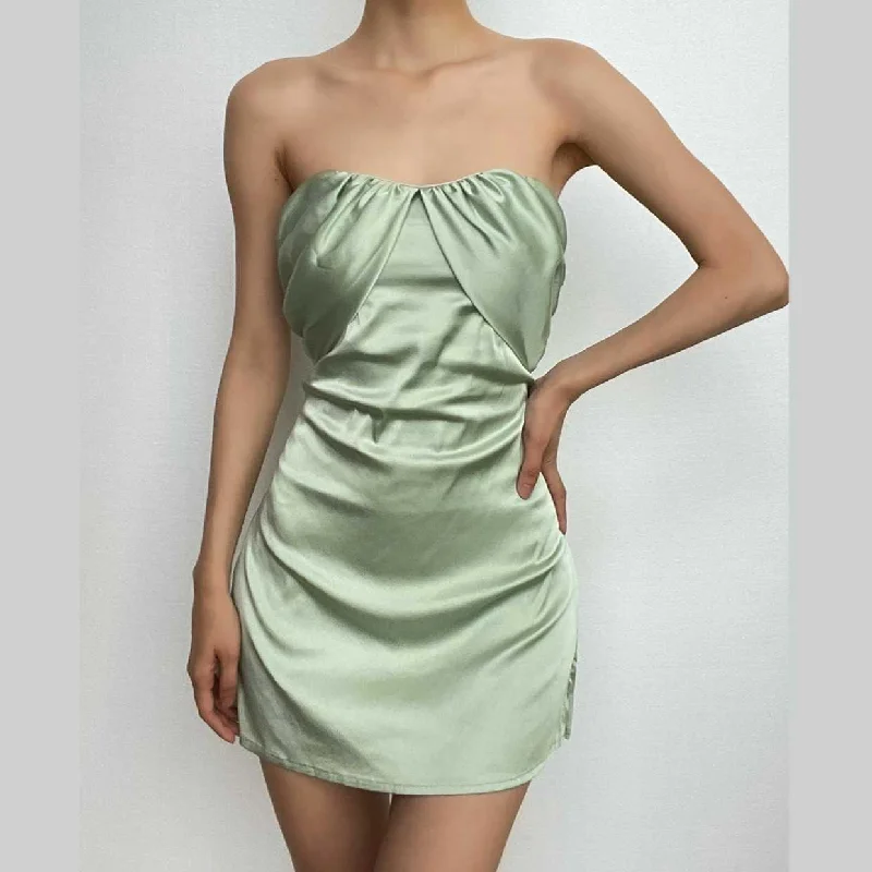 Hollywood Glam Award - Show Style BerryBetty - Patchwork slit ruched backless sleeveless tube mini dress