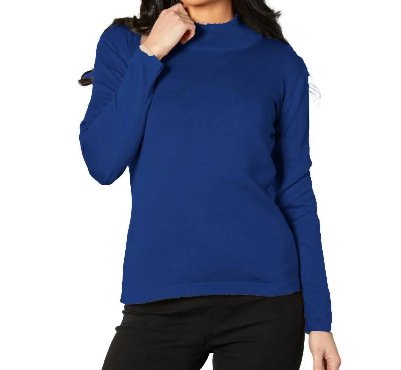 Casual Weekend Relaxed Style Mock Neck Long Sleeve Top In Cadet