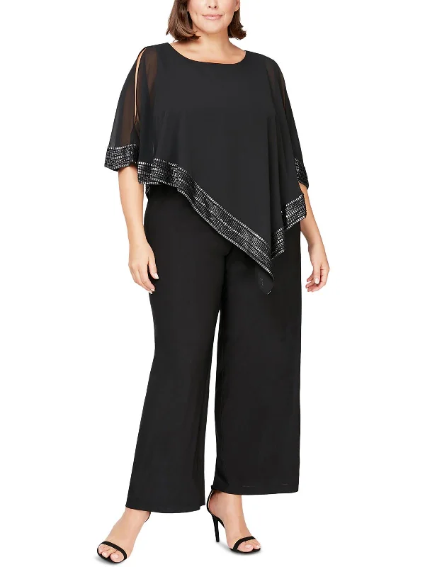 Everyday Basics Plus Womens Chiffon Asymmetrical Jumpsuit