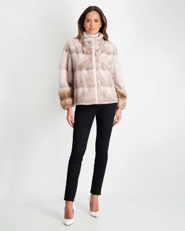 Budget Friendly Fashion Mink Jacket with Stone Marten Trim