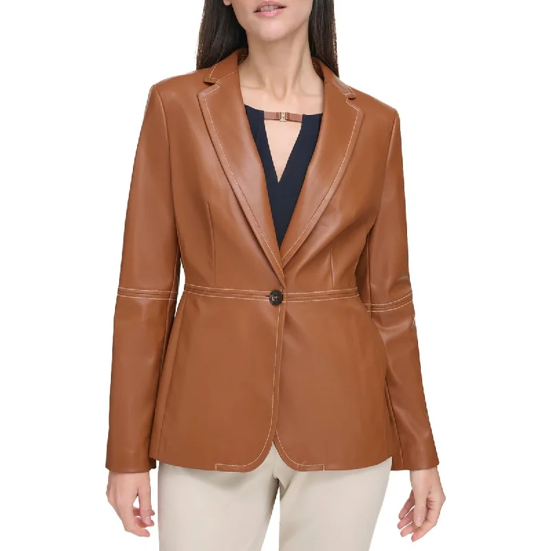 Shop Our Looks Womens Faux Leather Shoulder Pads One-Button Blazer