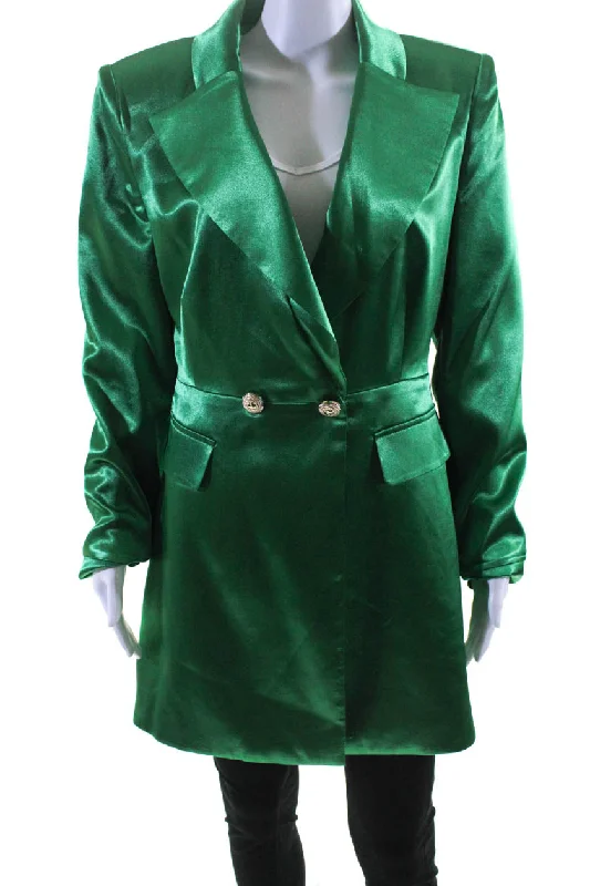 Premium Style Bronx and Banco Womens V-Neck Peak Collar Button Blazer Jacket Green