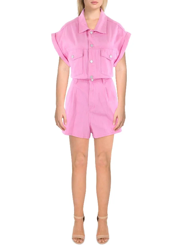 Limited Stock, Big Sale Womens Rolled Sleeves Snap Front Romper