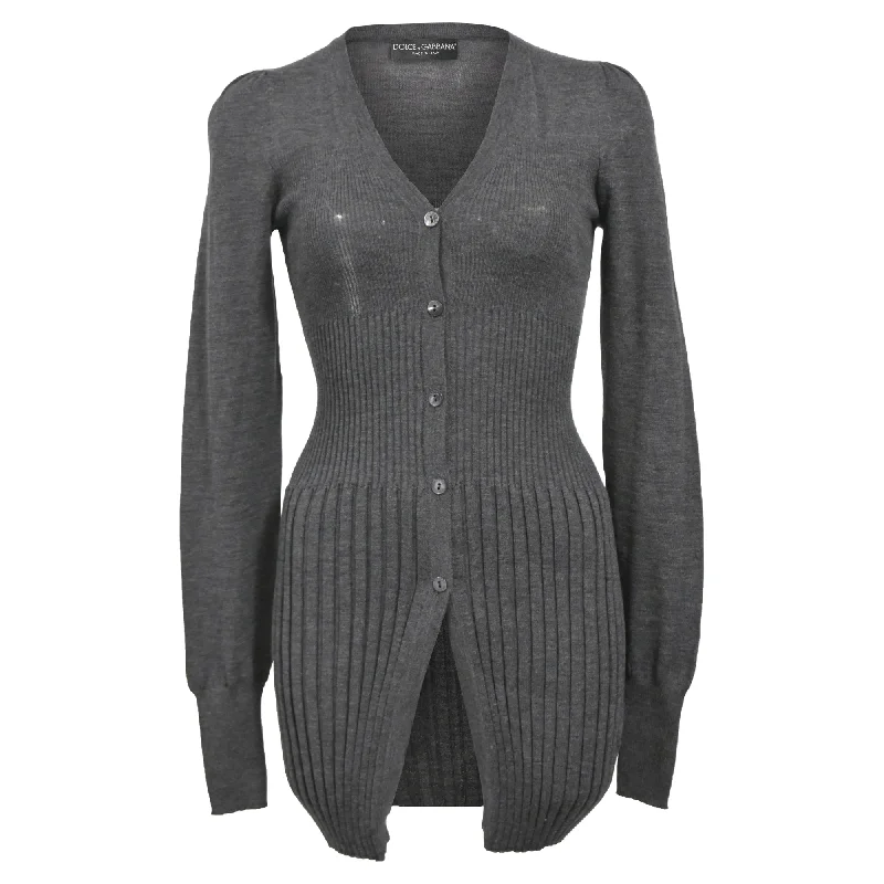 Trendy Styles Dolce & Gabbana Rib Knit Button Front Cardigan in Grey Wool