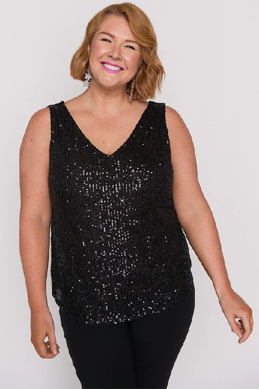 Trendy Fashion Sale Rylee Black Sequins Party Tank