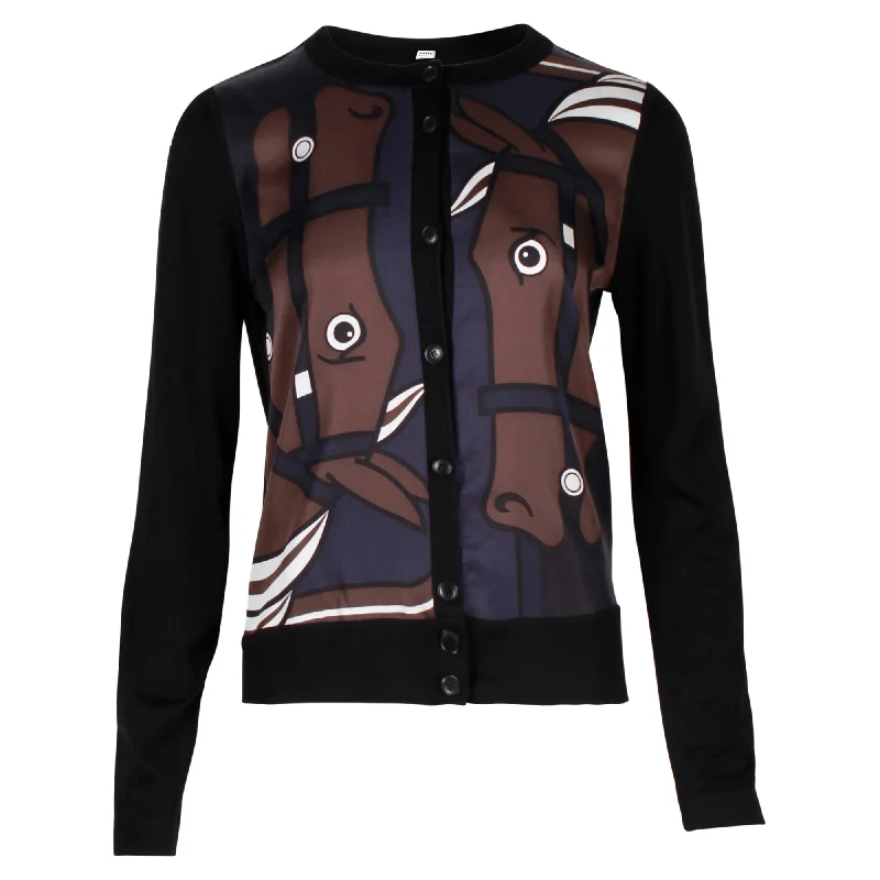 Special Offer Hermes Horse Printed Cardigan in Black Virgin Wool