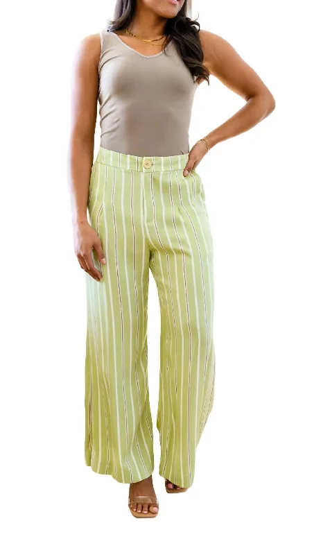 Brand Name Clothing Discount Extravaganza Never Underrated Striped Wide Leg Trousers In Lime