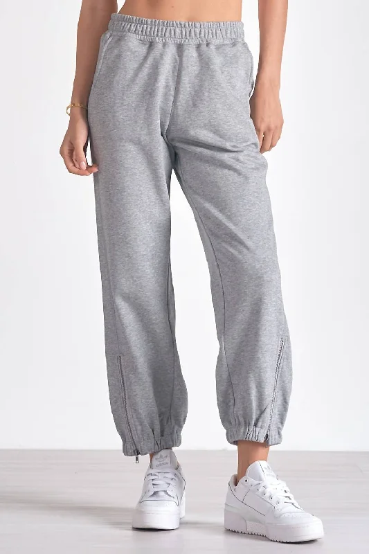 Urban Femme Streetwear Zipper Pants Jogger In Heather Grey