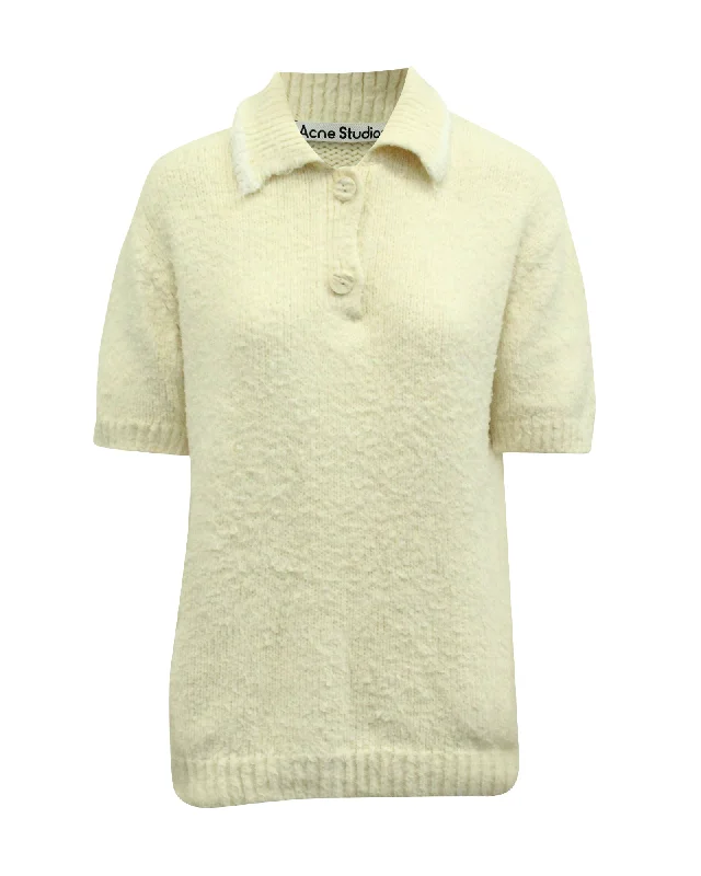 Seasonal Trends Acne Studios Knitted Polo Shirt in Cream Cotton