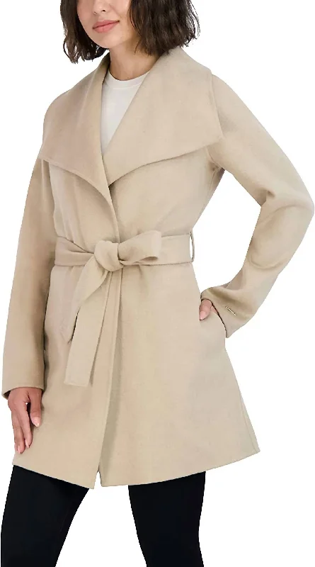 Fashion Frontiers Womens Ella Jacket Wool Wrap Coat With Tie Belt In Light Beige Ivory