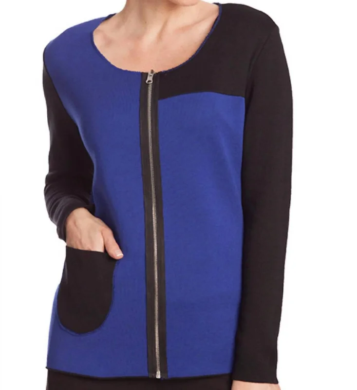 Athleisure Wear Stitch Detail Reversible Cardigan In Black/cobalt