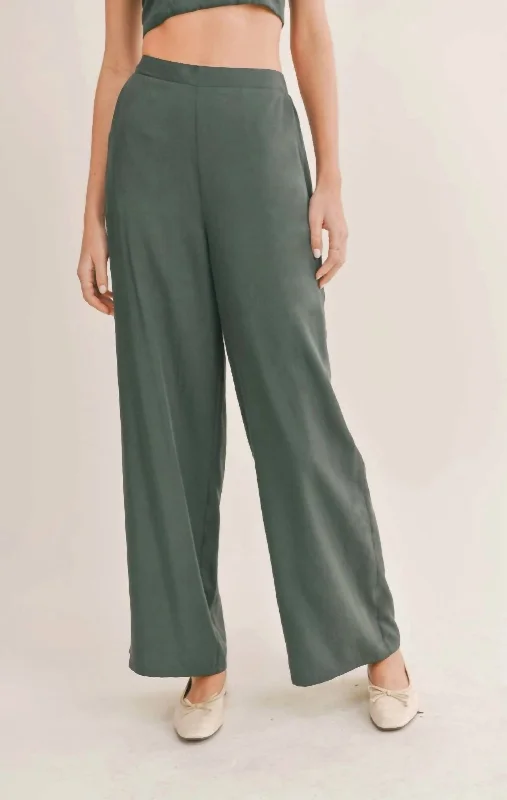 Discount Extravaganza Wide Leg Tencel Pants In Dark Green