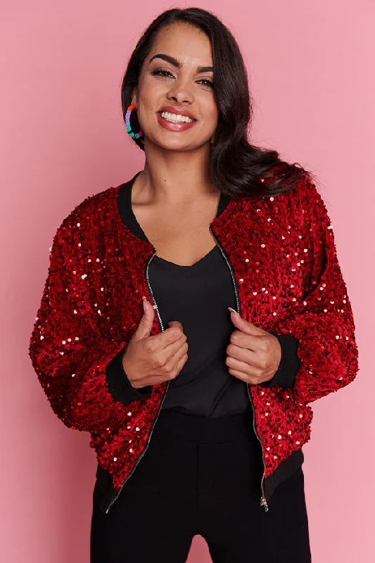 Hot Deals Bling Red Sequins Jacket