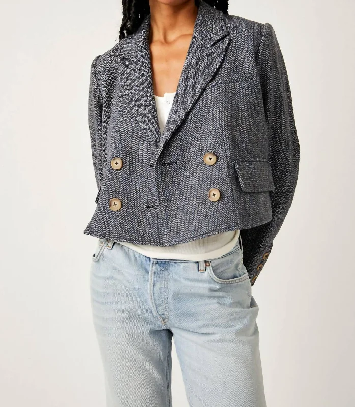 Elegant Style Heritage Double Breasted Crop Blazer In Grey