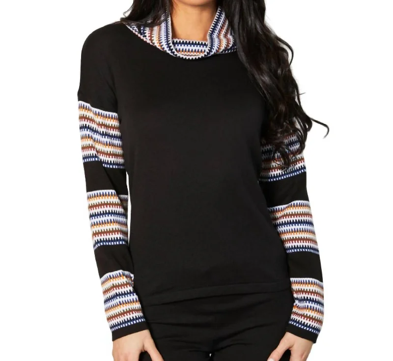 Nordic Minimalist Home Look Long Sleeve Cowl Neck Sweater In Black/multi