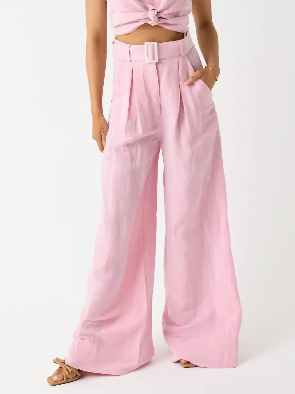 Vintage Inspired Fashion Sale Wide Leg Pleated Pant In Pink Viscose Linen