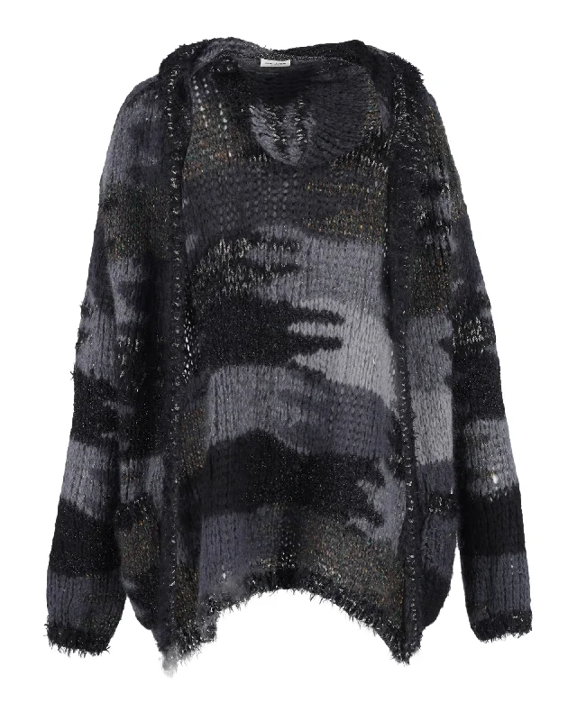 Limited - Time Bundle Saint Laurent Hooded Camouflage Pattern Cardigan In Multicolor Wool