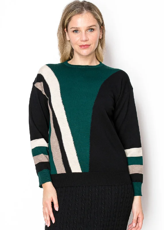 Chic & Cozy Apparel Geometric Green Knit Sweater