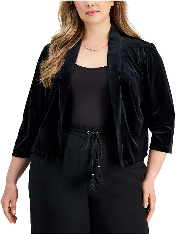 Chic And Comfortable Plus Womens Velvet Dressy Open-Front Blazer