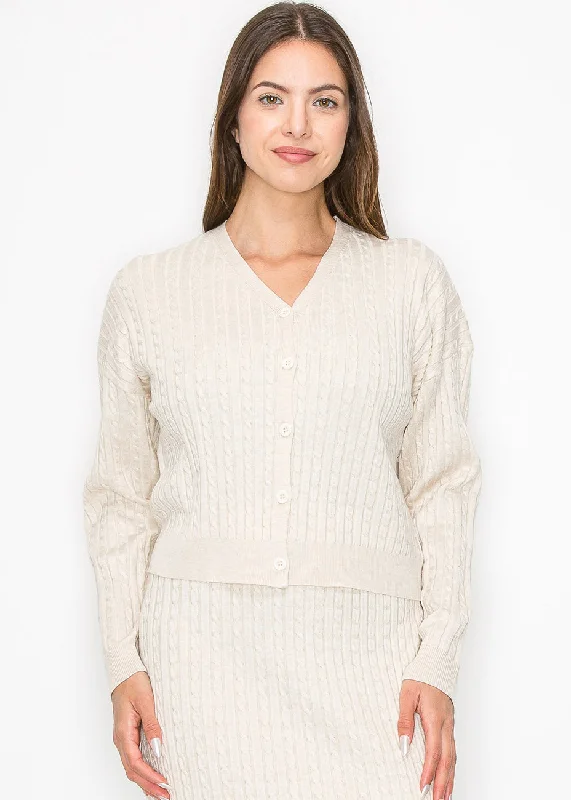 Must-Have Styles Soft Cream Cable Button Cardigan