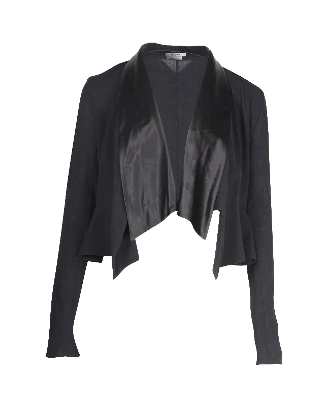 Casual Chic Givenchy Open-Front Cropped Blazer Jacket in Black Wool