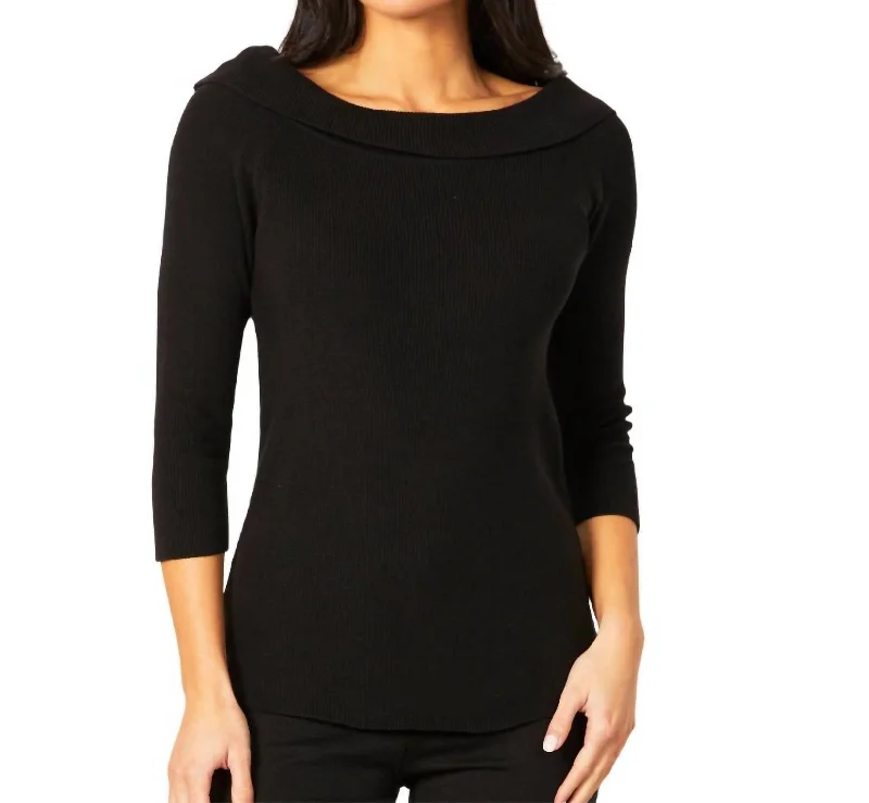 Classic Charm Off The Shoulder Ribbed Detail Top In Black