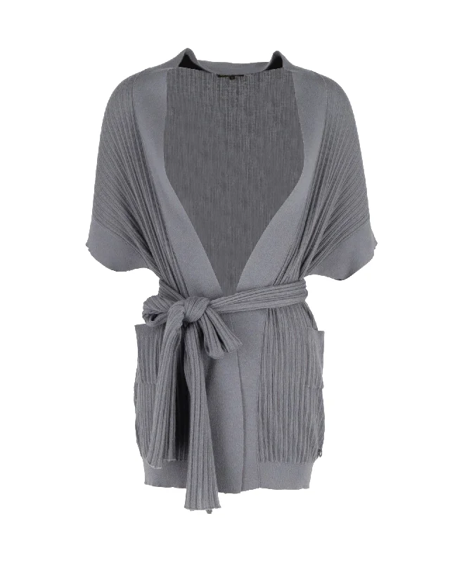 Effortless Chic Apparel Loro Piana Belted Cardigan in Grey Cashmere