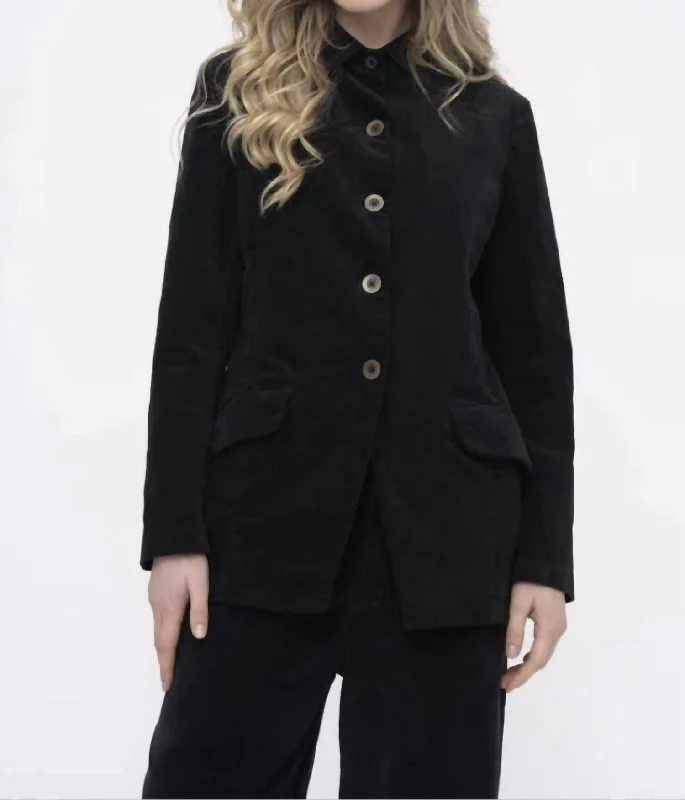 Pastel Styles Collard Button Jacket In Black