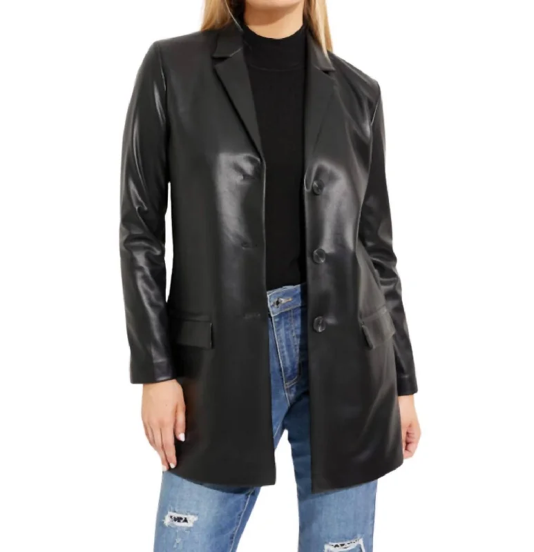 Gorgeous Glamour Collection Faux Leather Blazer In Black