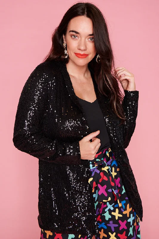 Gift Ideas Glow Black Sequin Blazer