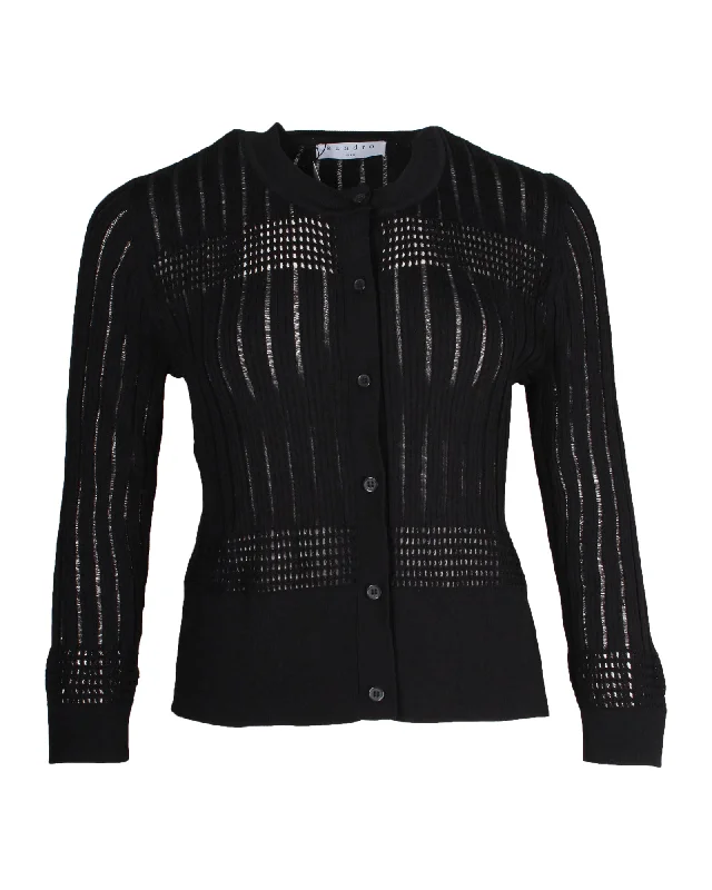 Your Timeless Wardrobe Awaits Sandro Crew Neck Cardigan in Black Rayon