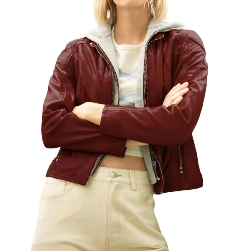 Beat The Heat In Tropical Styles Allice Rf Leather Jacket In Dusty Red