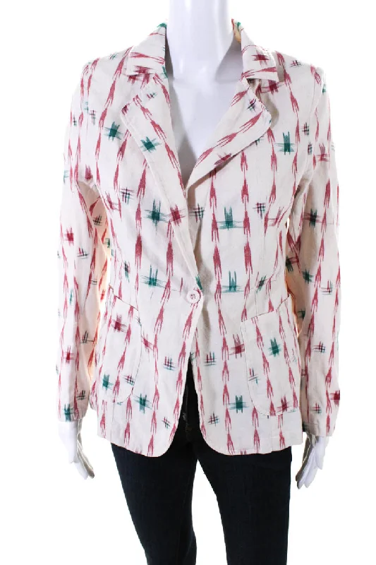 Imeless Style V.De.Vinster Womens Ganesh Woven Abstract Blazer Jacket Red White Green Small