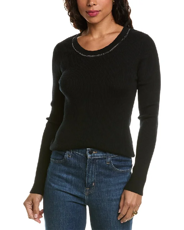 Limited Time Offers Elie Tahari Chain Trim Wool Sweater