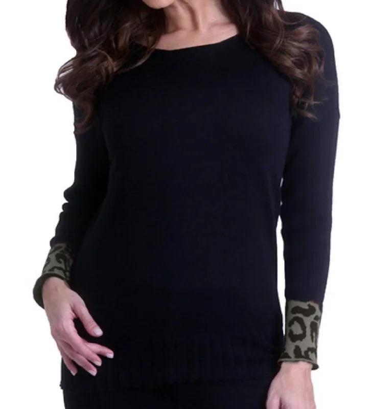 Flash Sale Event Leopard Sleeve Sweater In Black/gray