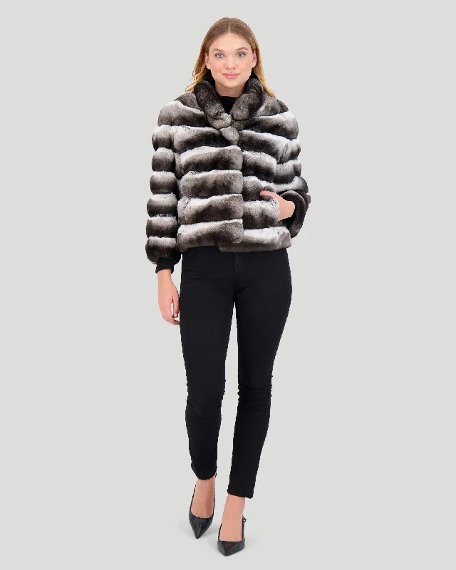 Mega Sales Horizontal Chinchilla Jacket, 3/4 Sleeves