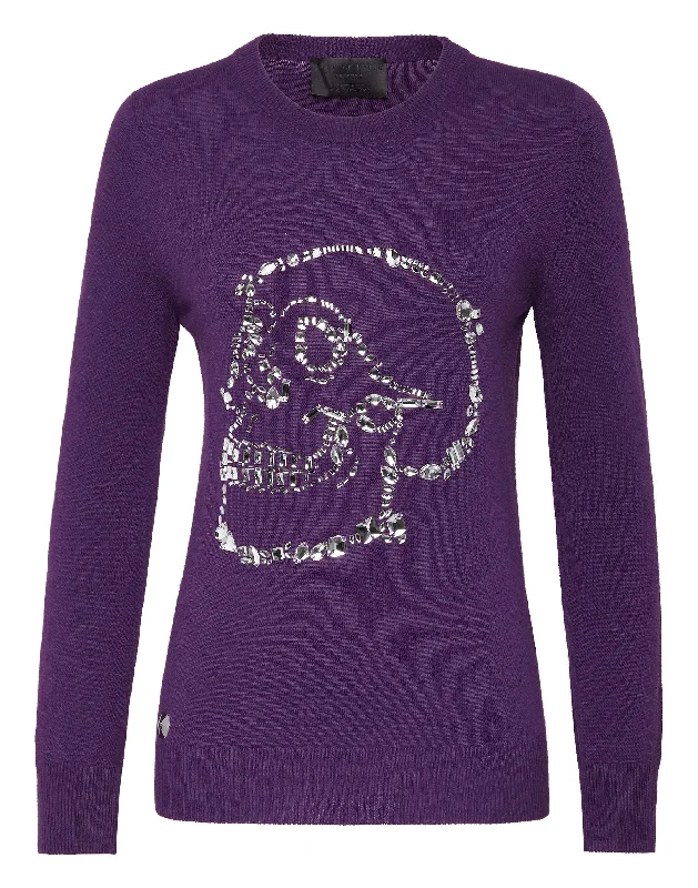 Chic And Edgy Pullover Round Neck LS Look At Me  Skull crystal